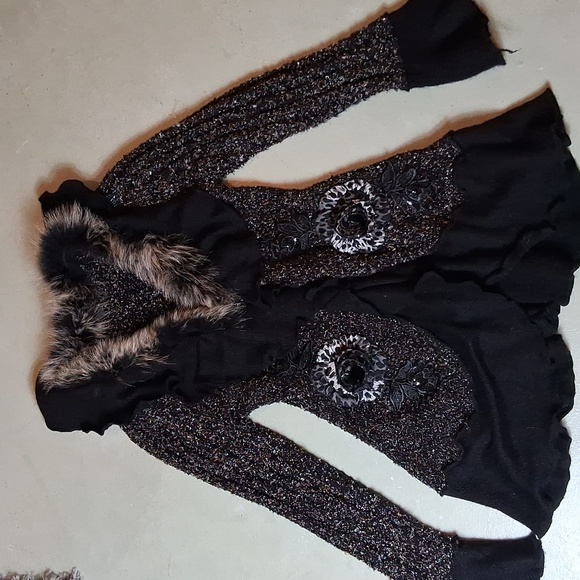 Old Navy Jackets & Blazers - Forla Paris Cardigan Fur  Whimsical Leopard Print Seqin Floral M